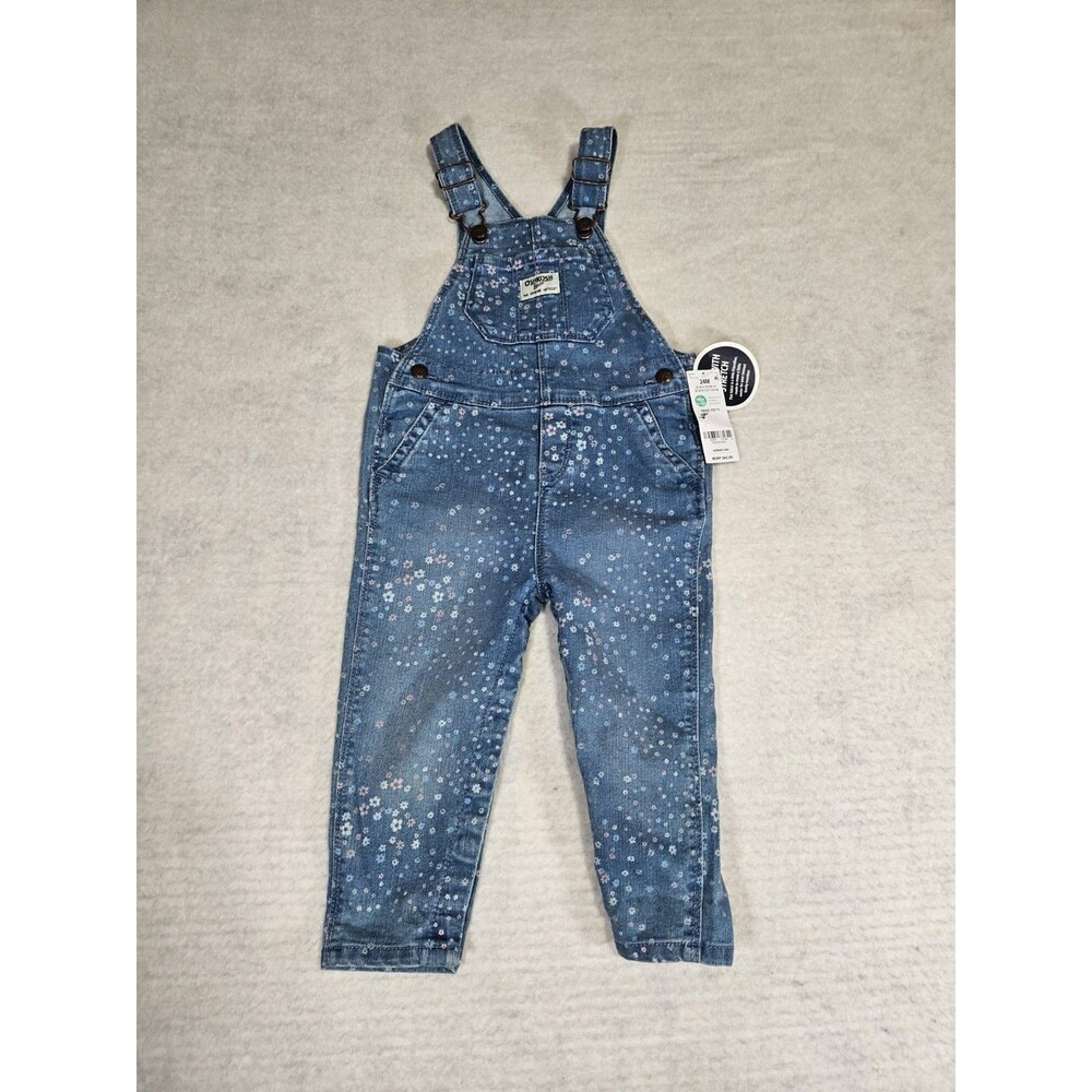Oshkosh B’gosh Overalls Girls 24M Toddler Blue Denim Floral Print Cotton Blend
